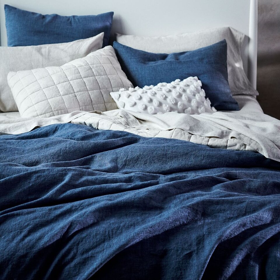 Belgian Flax Linen Fiber Dyed Duvet Cover & Pillowcases Indigo west